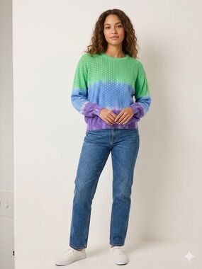 Crush Women’s Ombré Tie Dyed  Cotton Silk Cashmere Blend Multicolor Top Sz 2/M